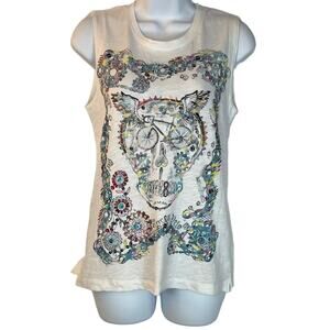 Apres Velo Tank Top Womens Sz Small Beaded Bike Print Art To Wear